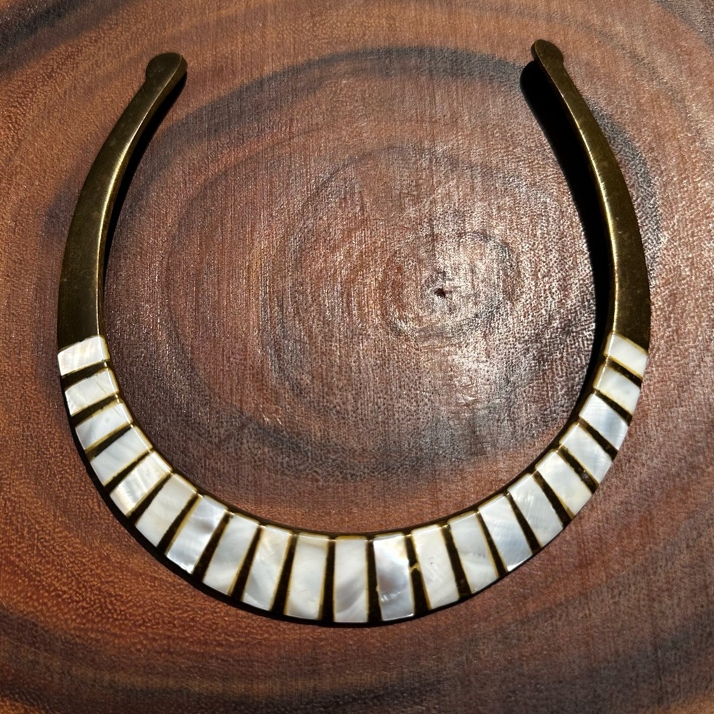 VINTAGE copper and mother of pearl cuff necklace